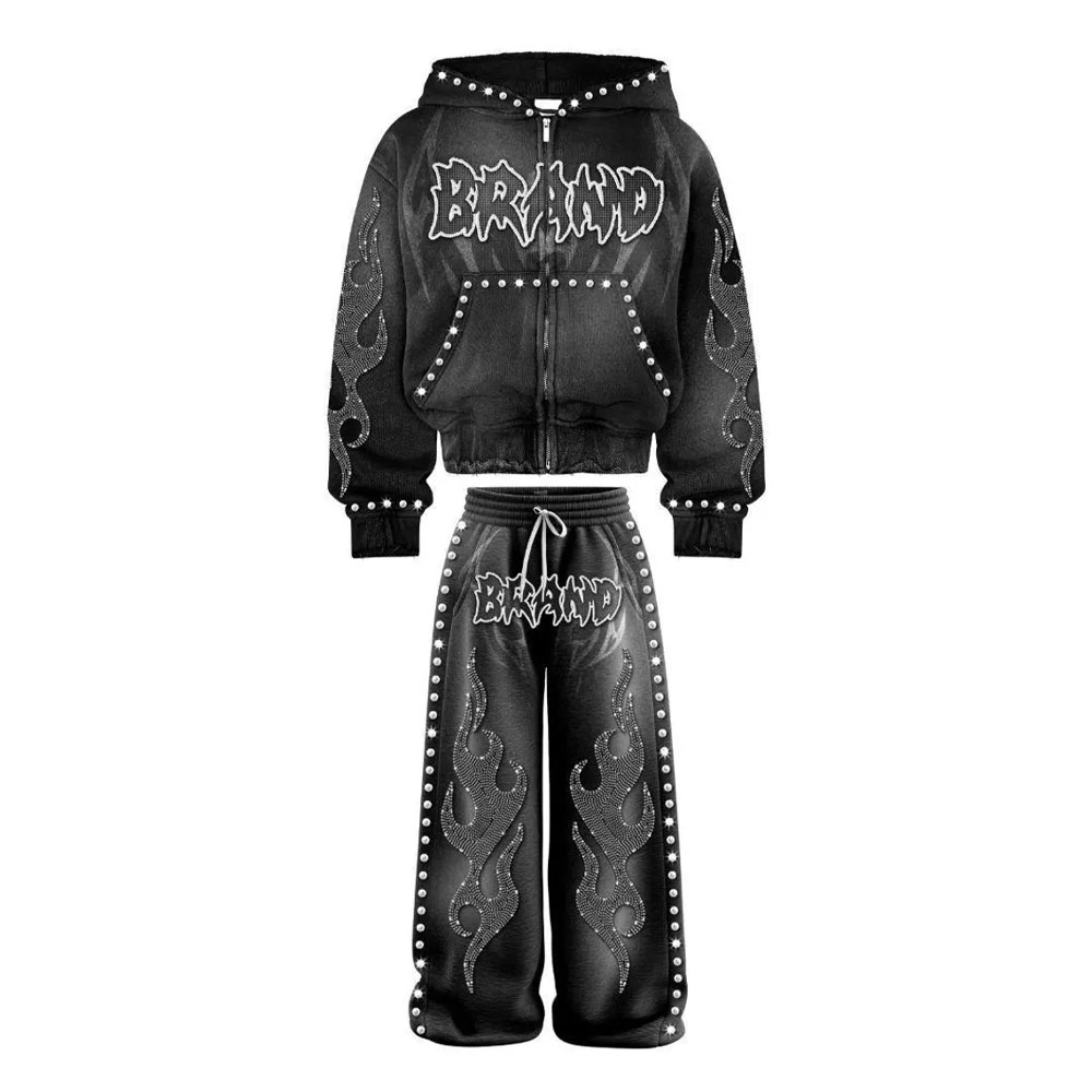 Flared Rhinestone Tracksuit Sets